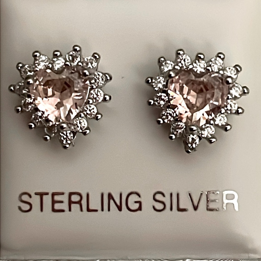 Heart Crystal and Sterling Silver Stud Earrings - New